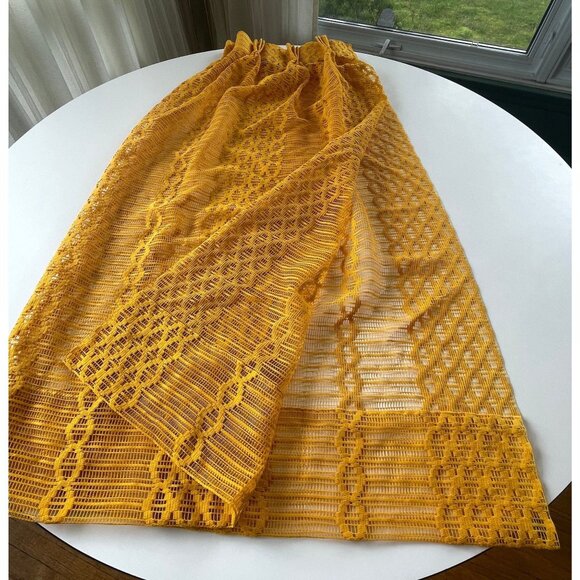 Vintage 70s pleated curtain, golden yellow, open weave mesh, single panel - Picture 7 of 10